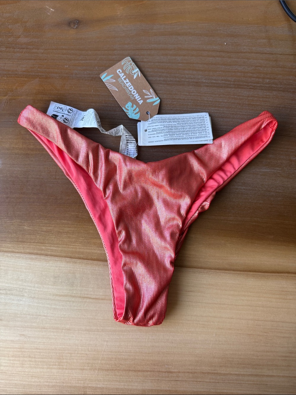High-Cut Ribbed Coral Bikini Bottom - Picture 4 of 7